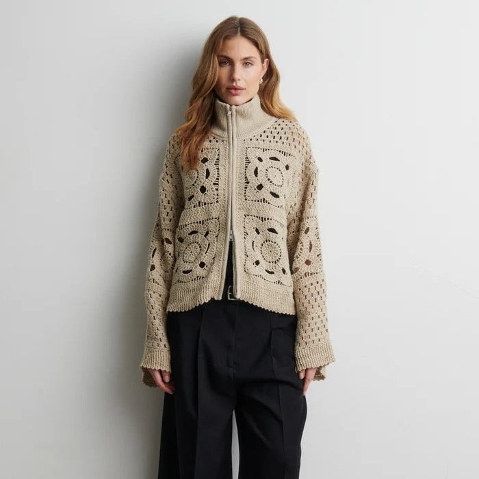 Rosette Knit Cardigan - Camel
