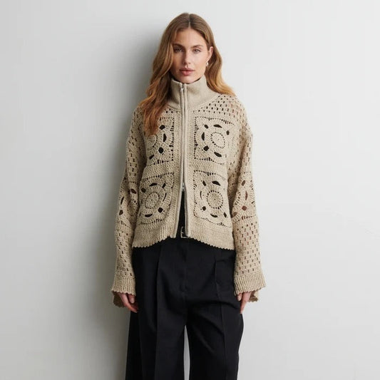 Rosette Knit Cardigan - Camel