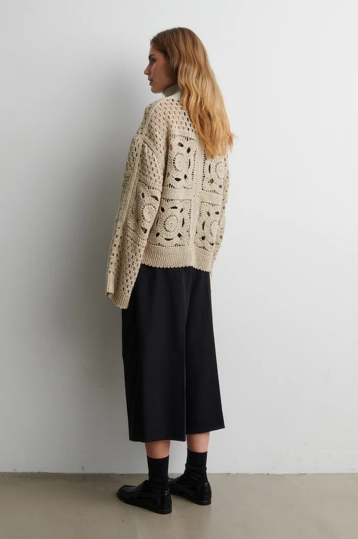 Rosette Knit Cardigan - Camel