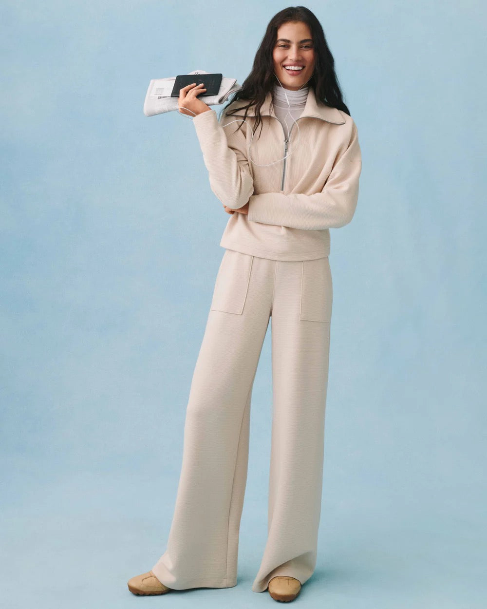 AirEssentials French Rib Wide Leg Pant - Toasted Coconut