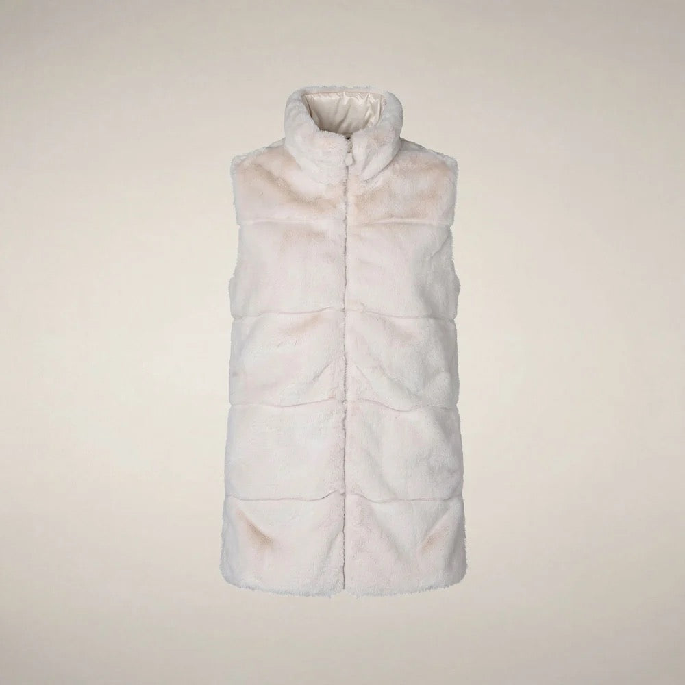 Nives Reversible Faux Fur Puffer Vest - Shore Beige