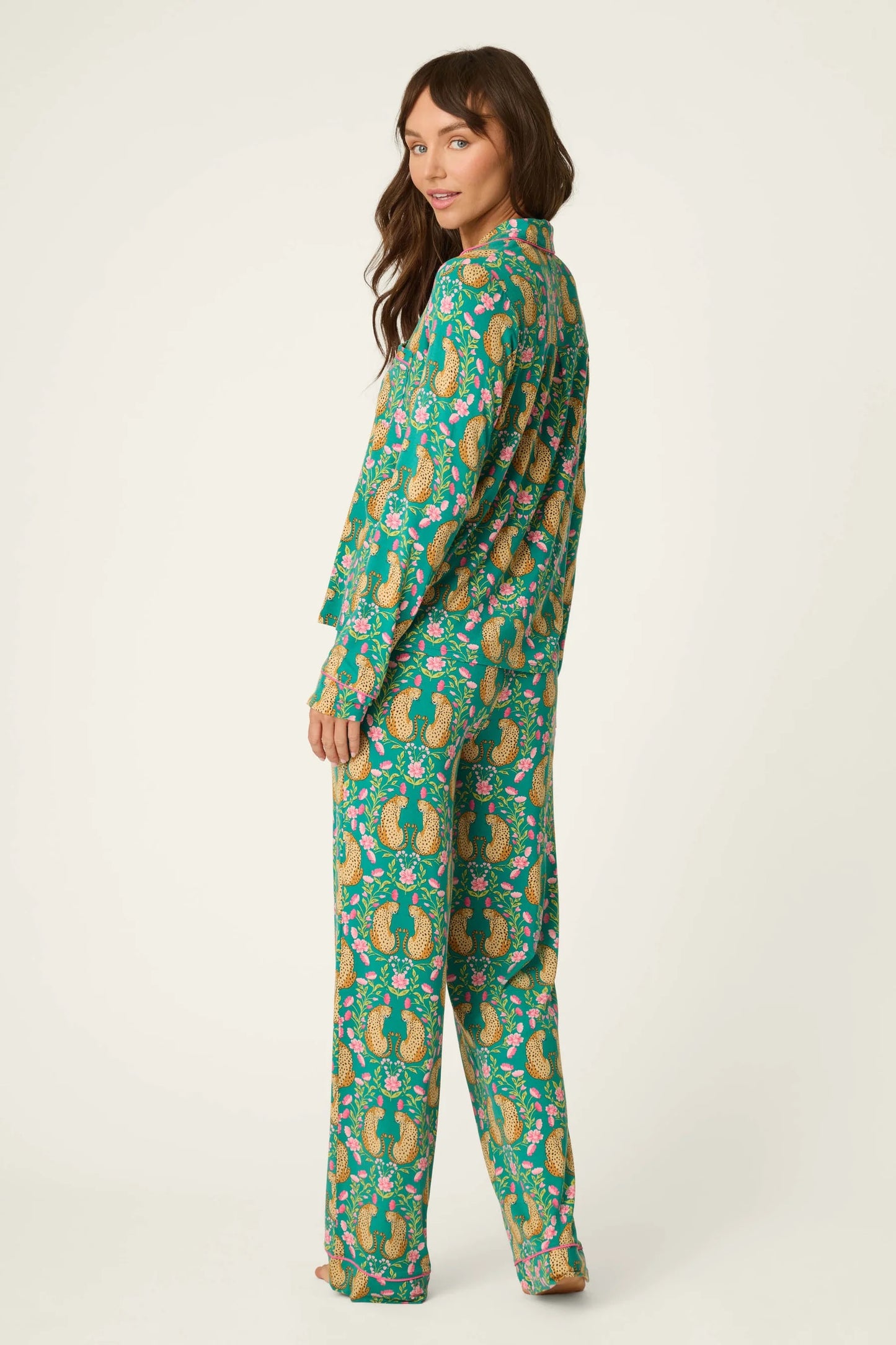 Cheetah Bonita Dreams PJ Set - Teal