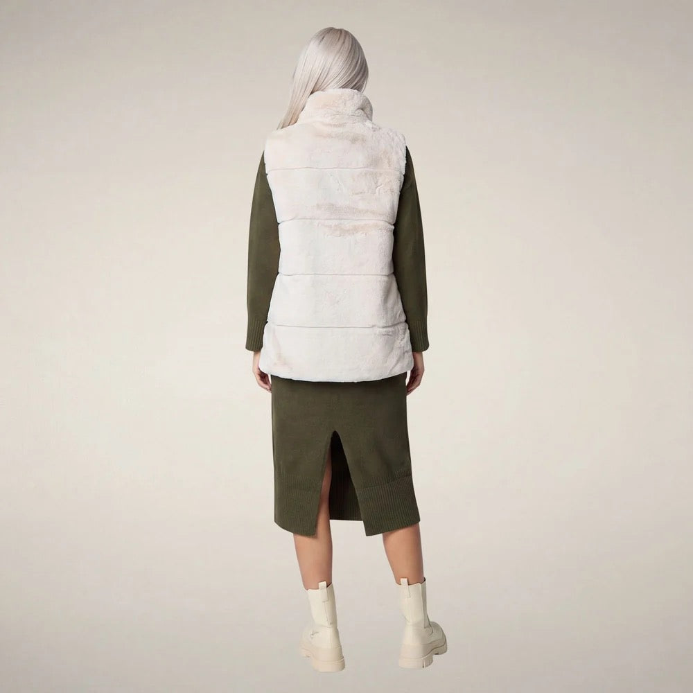 Nives Reversible Faux Fur Puffer Vest - Shore Beige