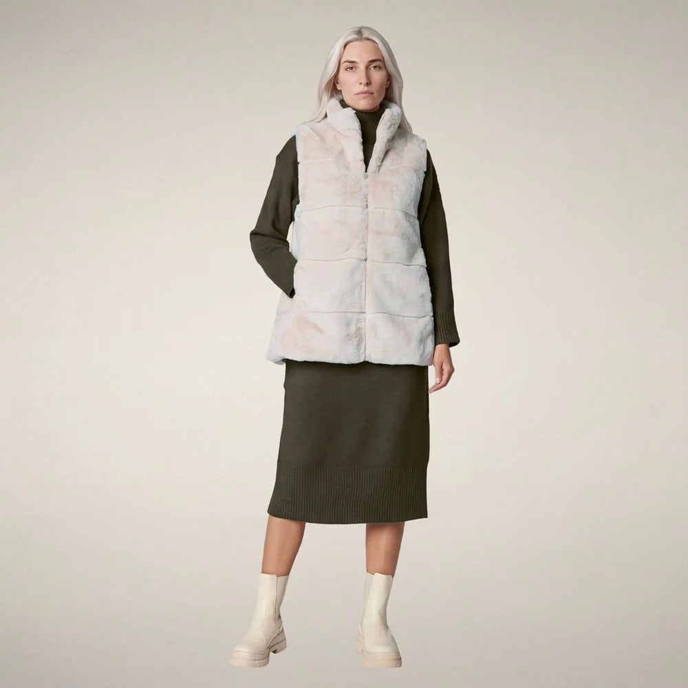 Nives Reversible Faux Fur Puffer Vest - Shore Beige