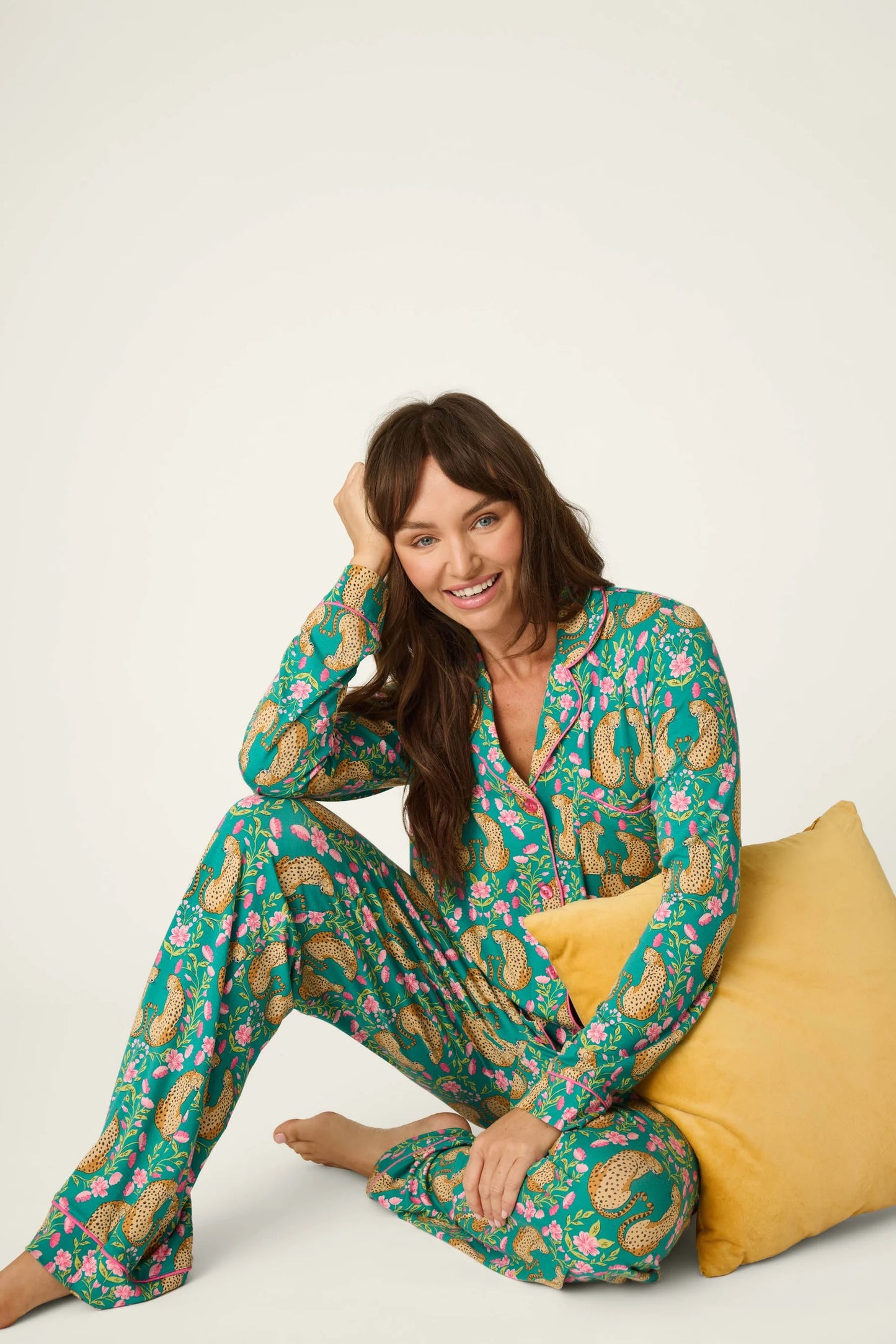 Cheetah Bonita Dreams PJ Set - Teal