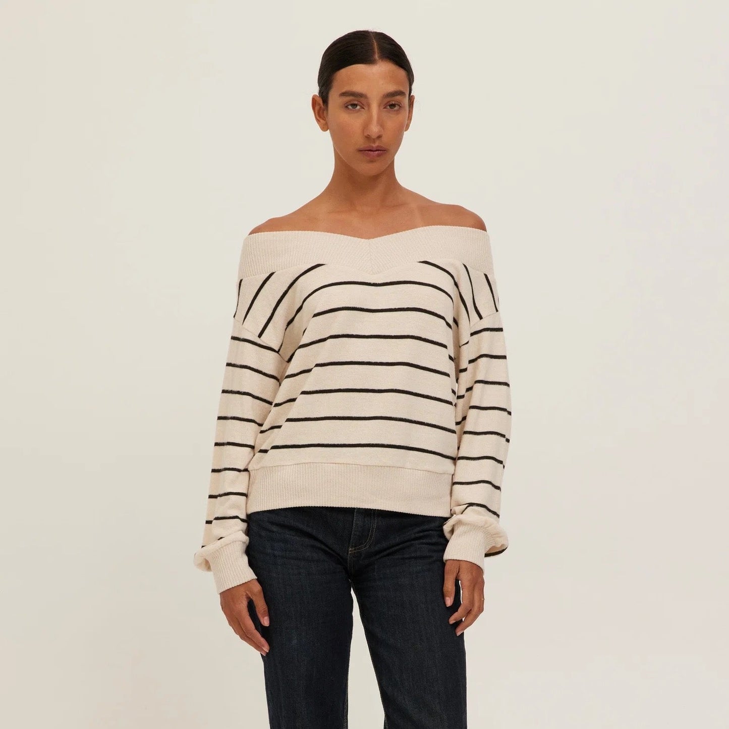 Caramel Stripe Pullover - Cream+Black