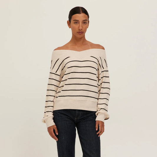 Caramel Stripe Pullover - Cream+Black