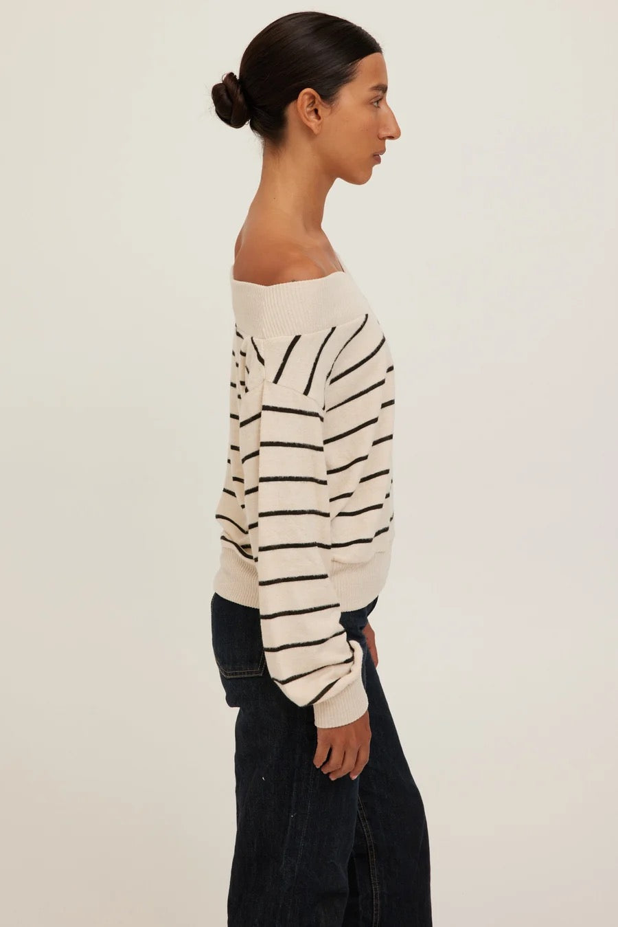 Caramel Stripe Pullover - Cream+Black