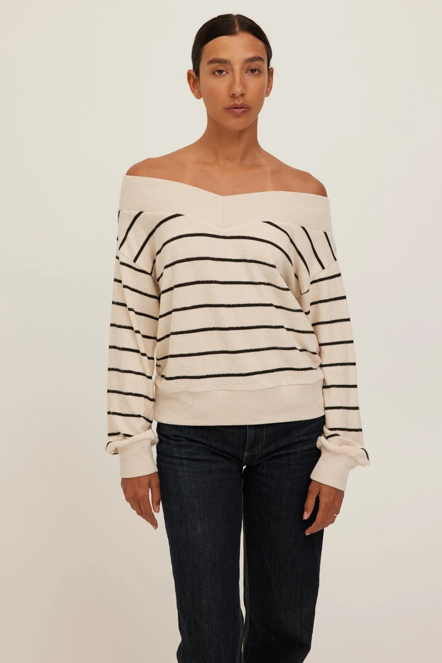 Caramel Stripe Pullover - Cream+Black