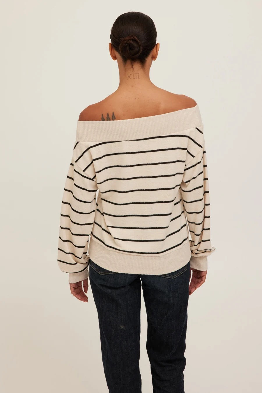 Caramel Stripe Pullover - Cream+Black