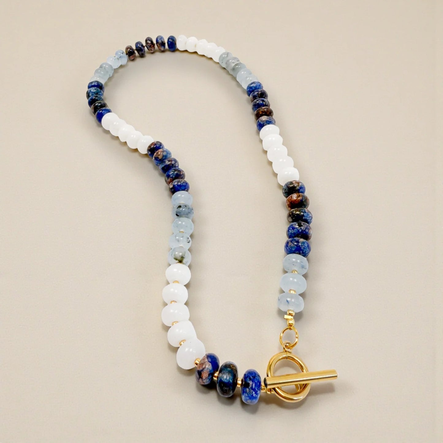 Bold Gemstone Beaded Necklace - Lapis Tri-Colour