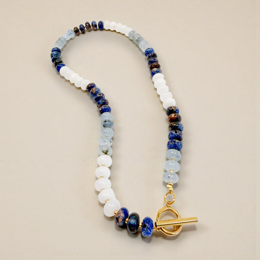 Bold Gemstone Beaded Necklace - Lapis Tri-Colour