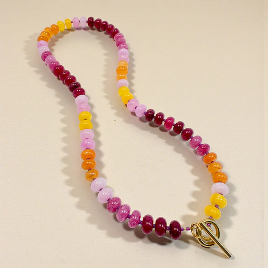 Bold Gemstone Beaded Necklace - Sunset Quartz