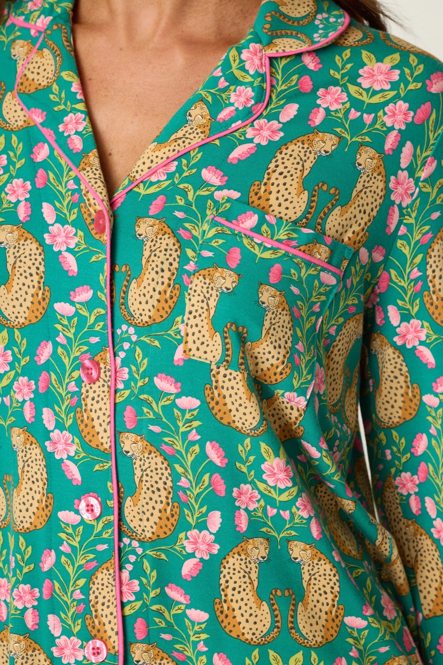 Cheetah Bonita Dreams PJ Set - Teal