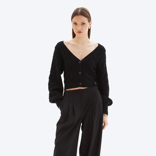 Noemy Pointelle Cardigan - Black