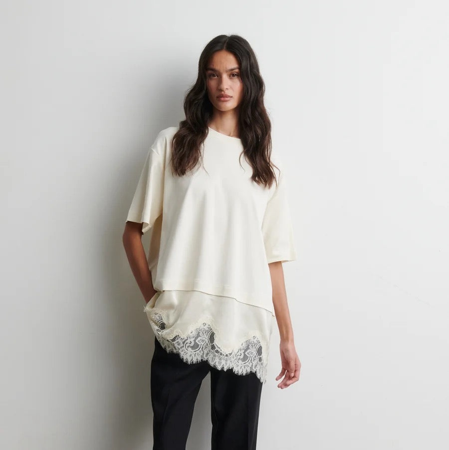 Vaccara Lace Tee - Egret