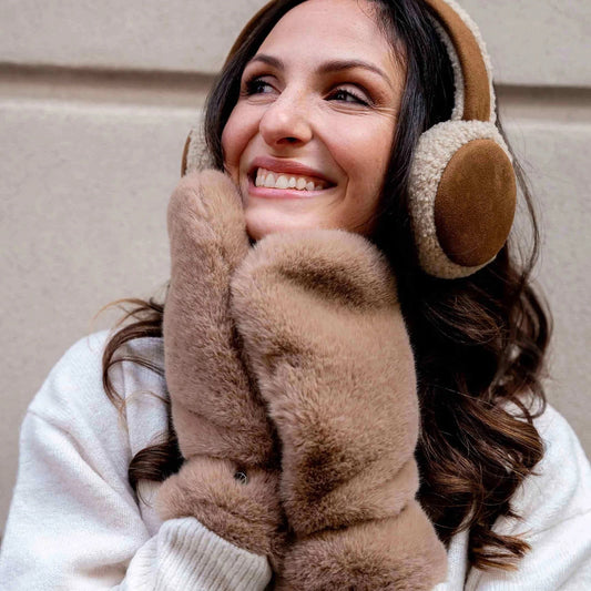 Faux Fur Mittens - Tan