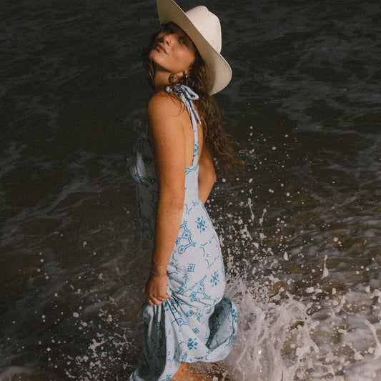 Tie Tile Print Dress - Aura Blue