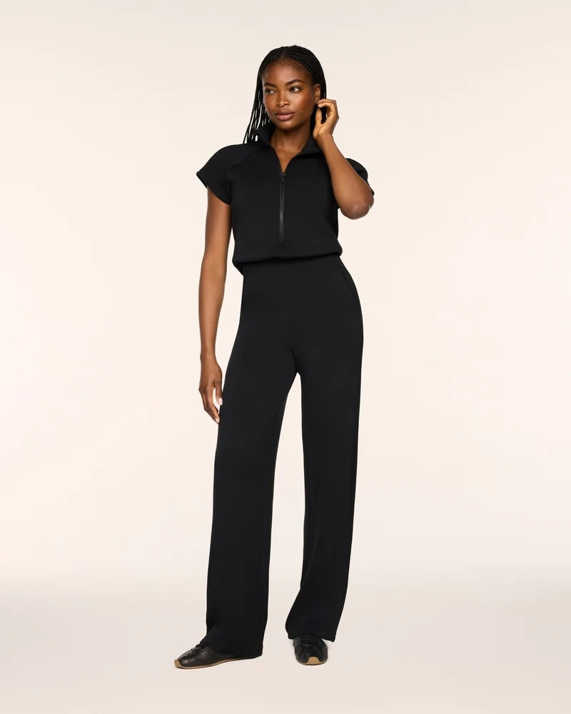 Pintuck Half Zip Jumpsuit - Black