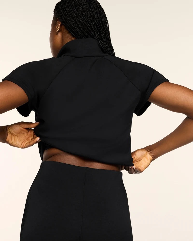 Pintuck Half Zip Jumpsuit - Black