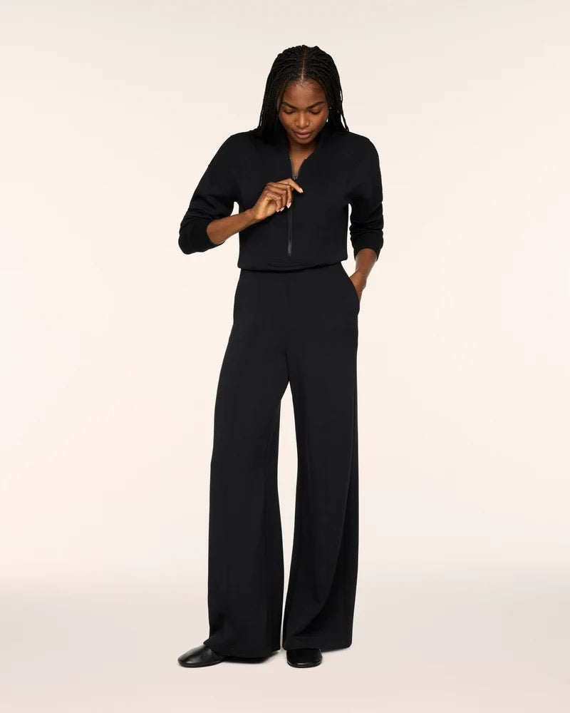 Long Sleeve Shawl Collar Jumpsuit - Black