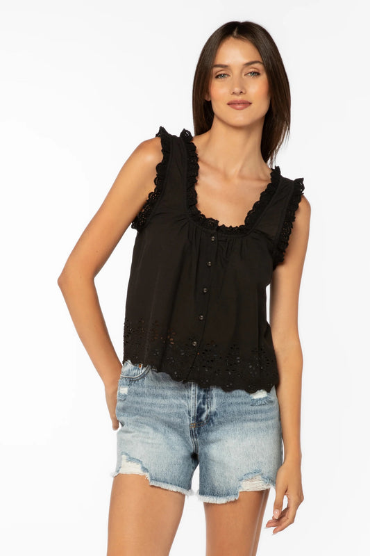Rosabel Eyelet Trim Tank - Black