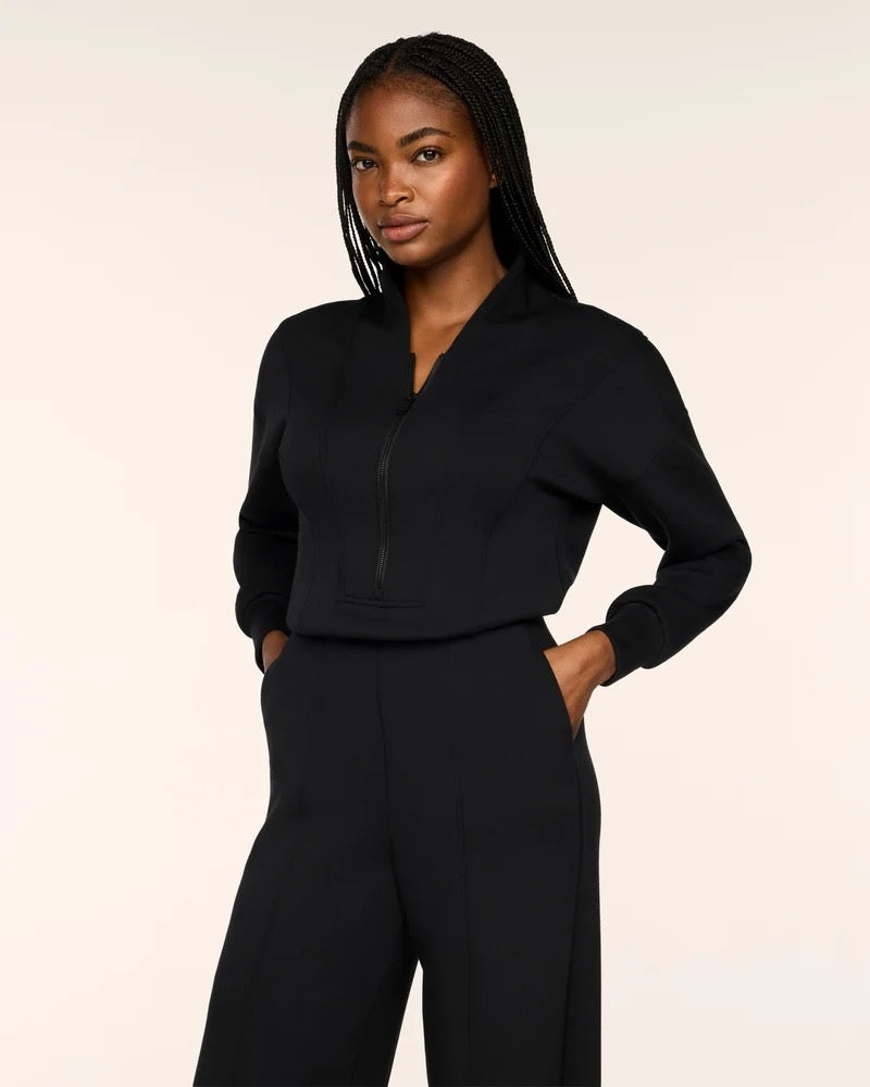Long Sleeve Shawl Collar Jumpsuit - Black