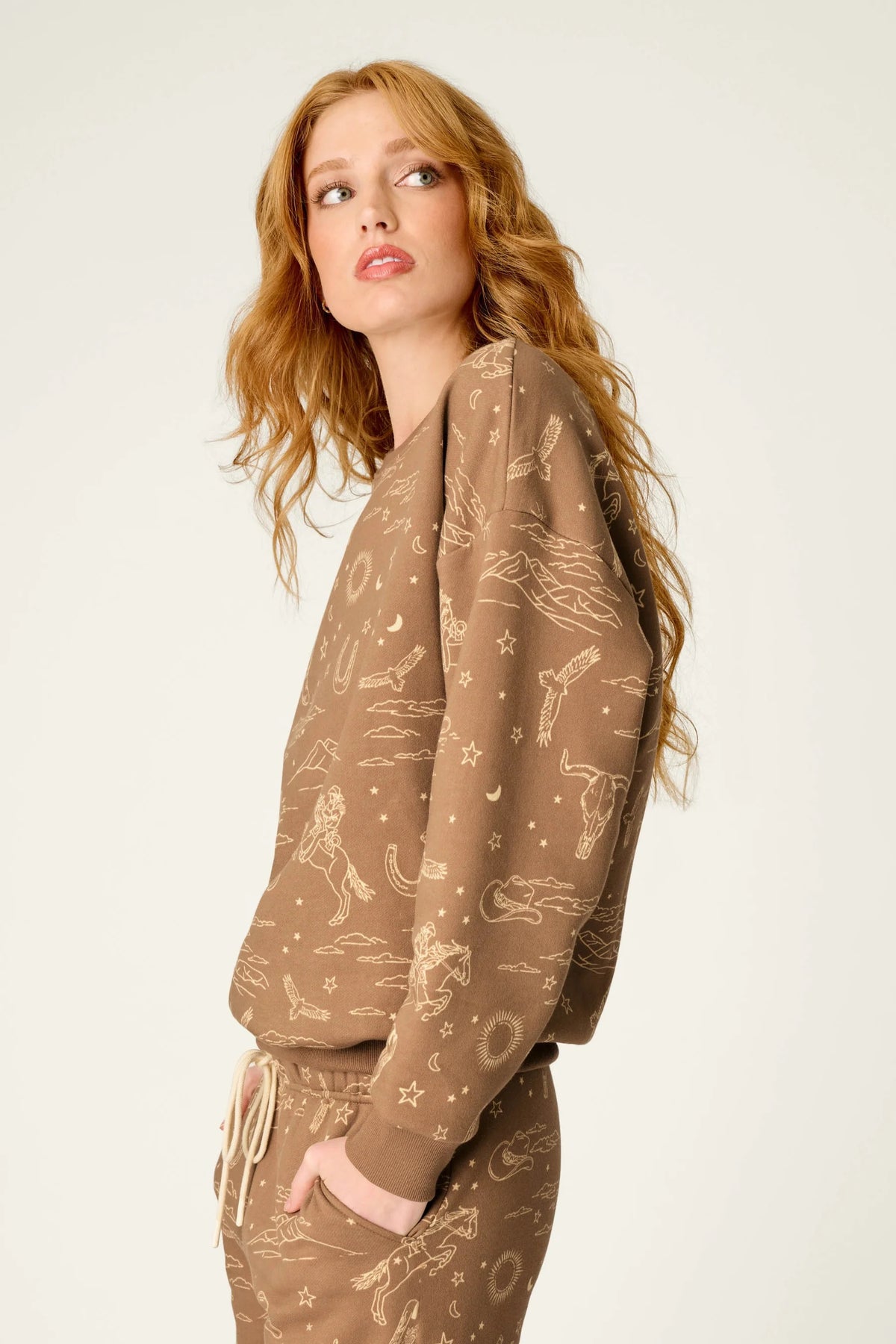 Western Ways Ride 'Em Cowgirl Frankie Sweatshirt - Taupe