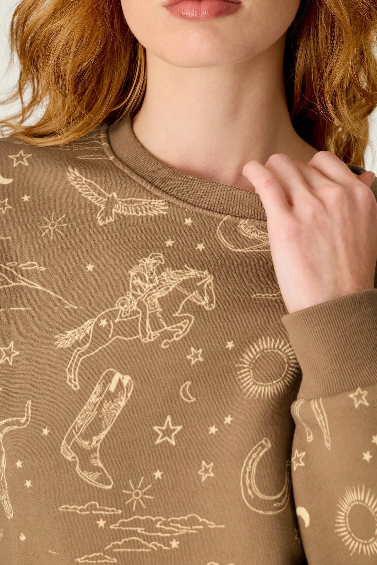 Western Ways Ride 'Em Cowgirl Frankie Sweatshirt - Taupe