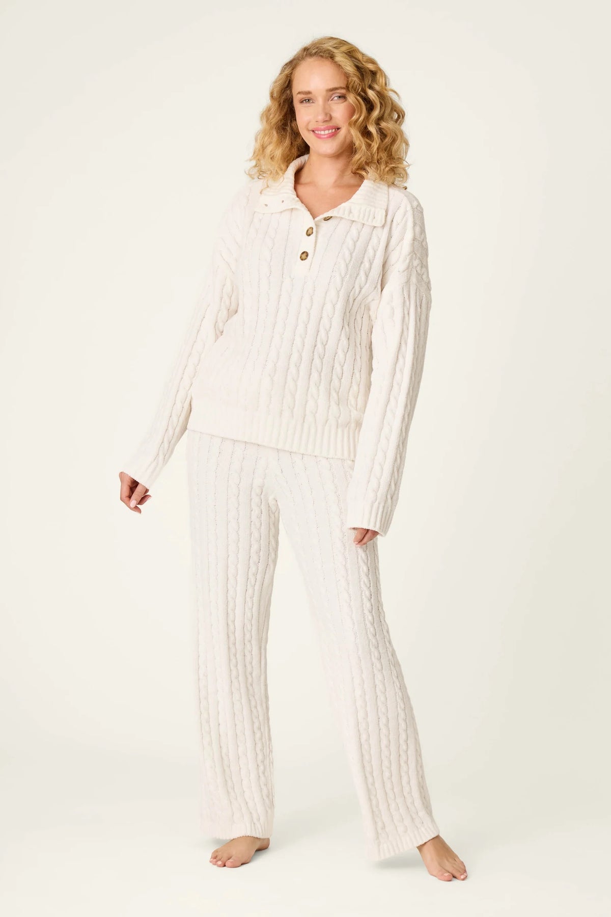 Cozy Chenille Cable Knit Ivory Pullover - Ivory