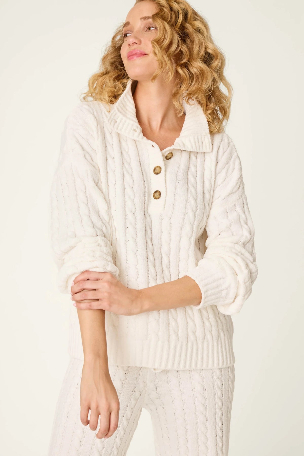 Cozy Chenille Cable Knit Ivory Pullover - Ivory