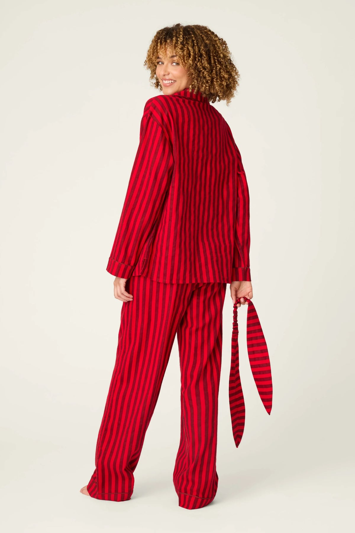 Bow Icon 3-Piece Long Sleeve Flannel PJ Set - Lipstick Red