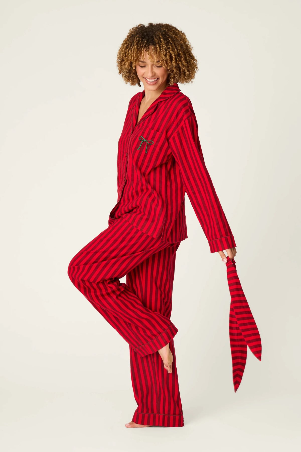 Bow Icon 3-Piece Long Sleeve Flannel PJ Set - Lipstick Red