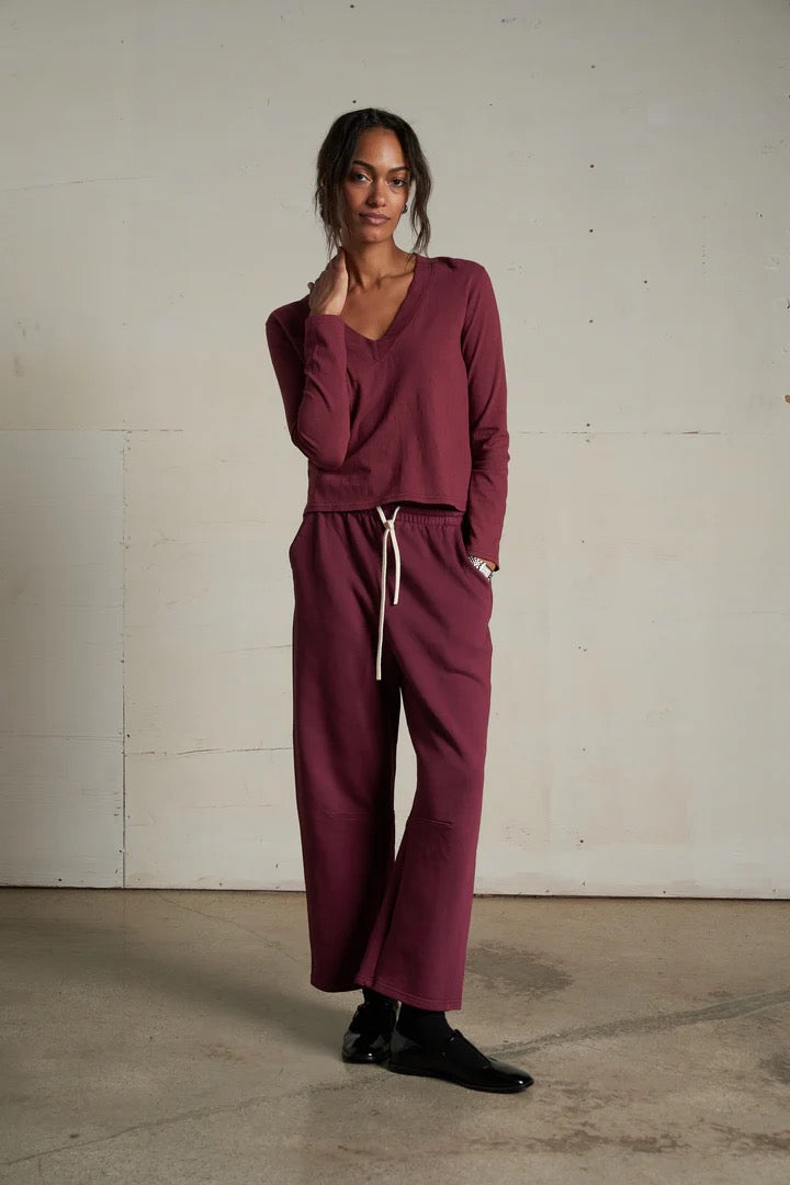 Fiona V neck Tee - Dark Burgundy