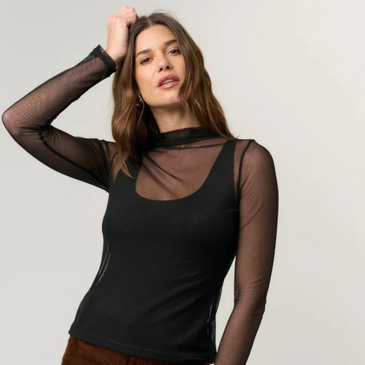 Tess Mesh Funnel Neck - Black