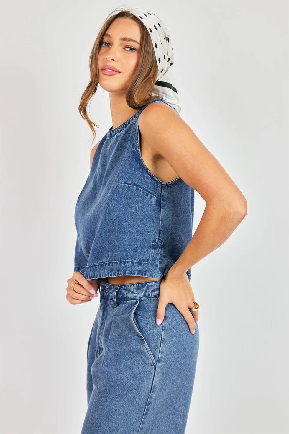 It's Pouring Sleeveless Top - Dark Chambray