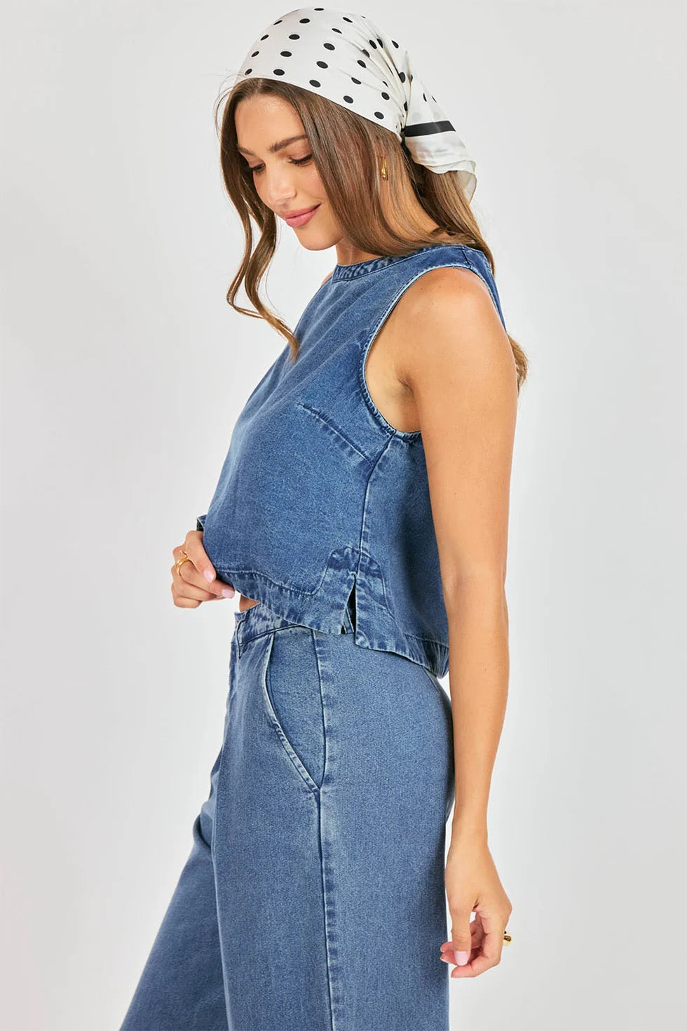 It's Pouring Sleeveless Top - Dark Chambray