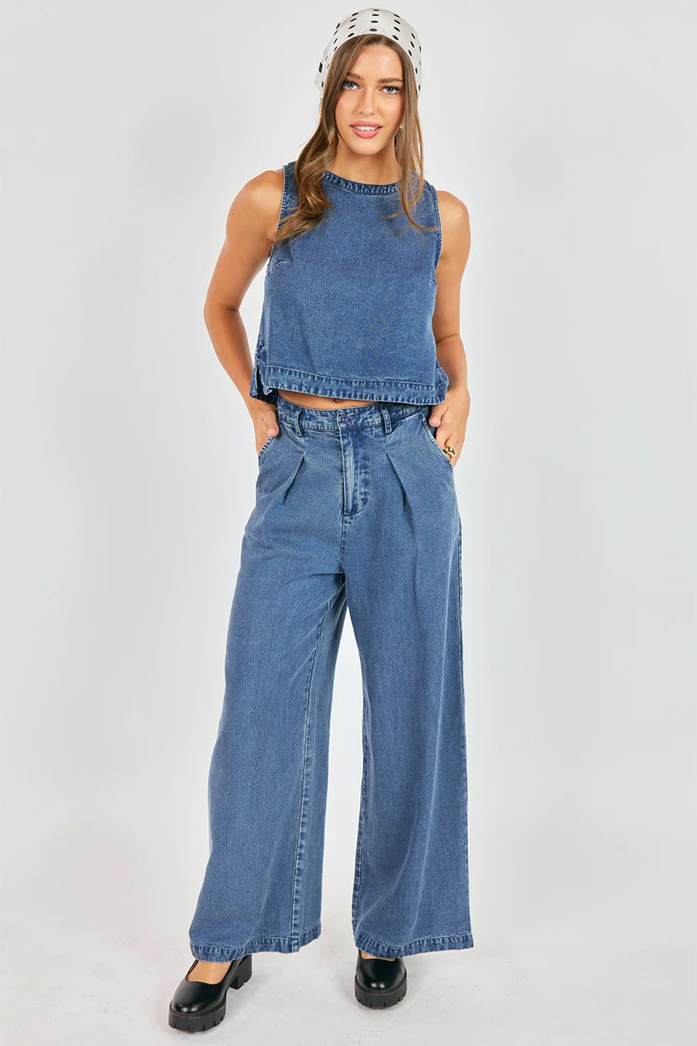 It's Pouring Sleeveless Top - Dark Chambray