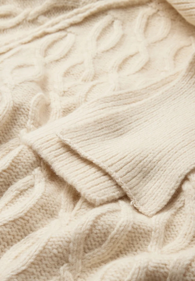 Rita Cable Knit Sweater with Scarf - Putty