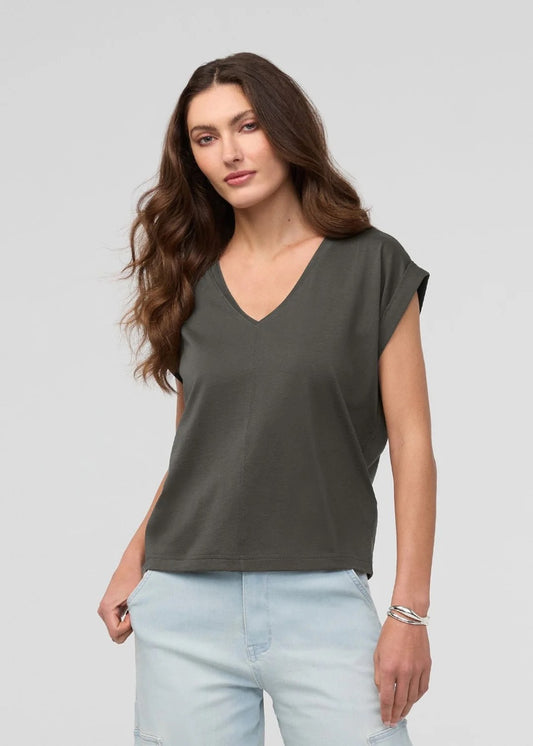 PurePima Dolman V-neck Tee - Evergreen
