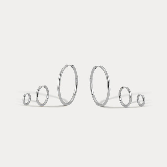 Granada Hammered Hoops Set of 3 - Silver