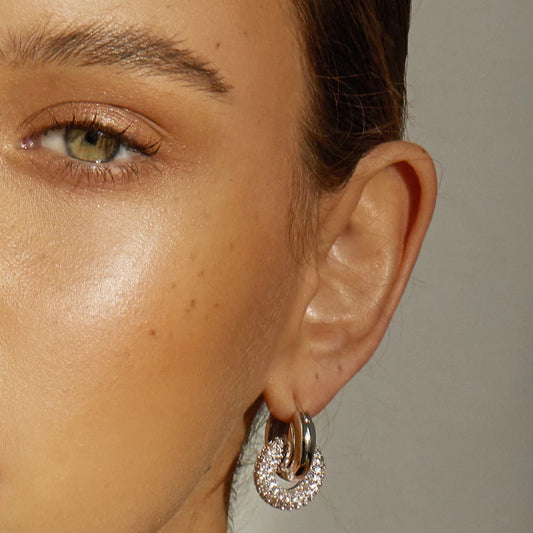 The Pave Interlock Hoops - Silver