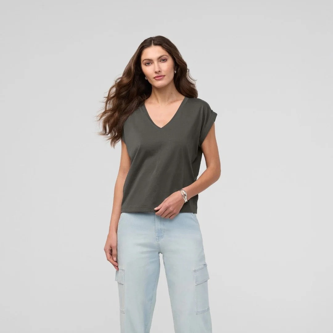 PurePima Dolman V-neck Tee - Evergreen