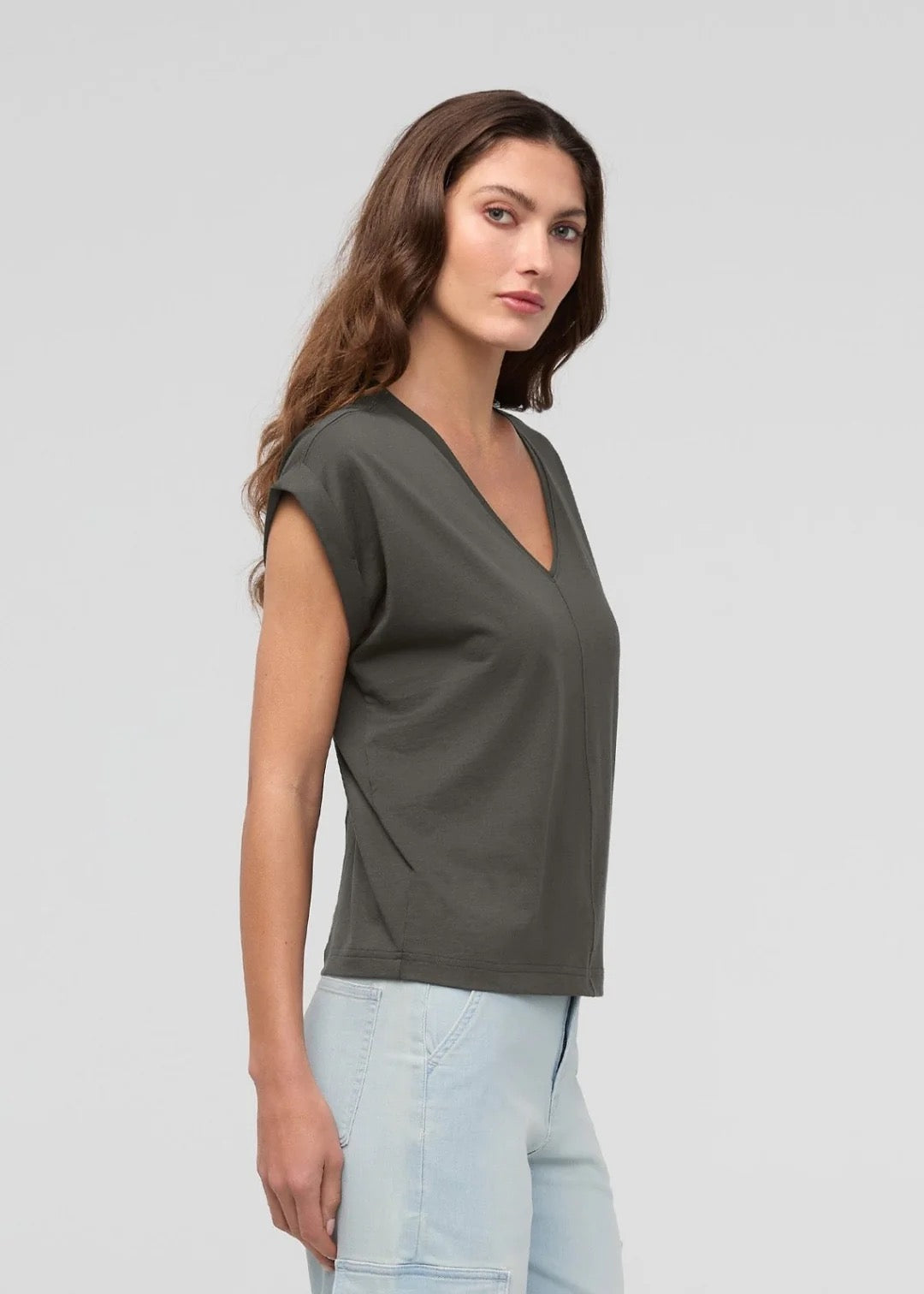 PurePima Dolman V-neck Tee - Evergreen