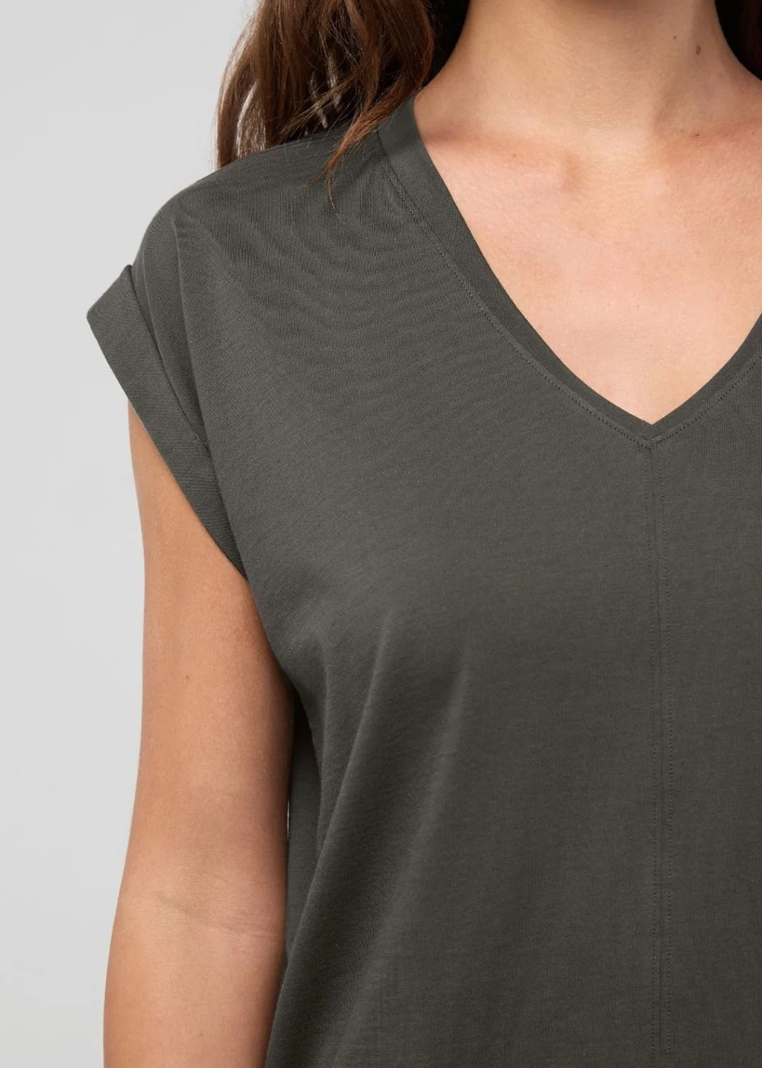 PurePima Dolman V-neck Tee - Evergreen