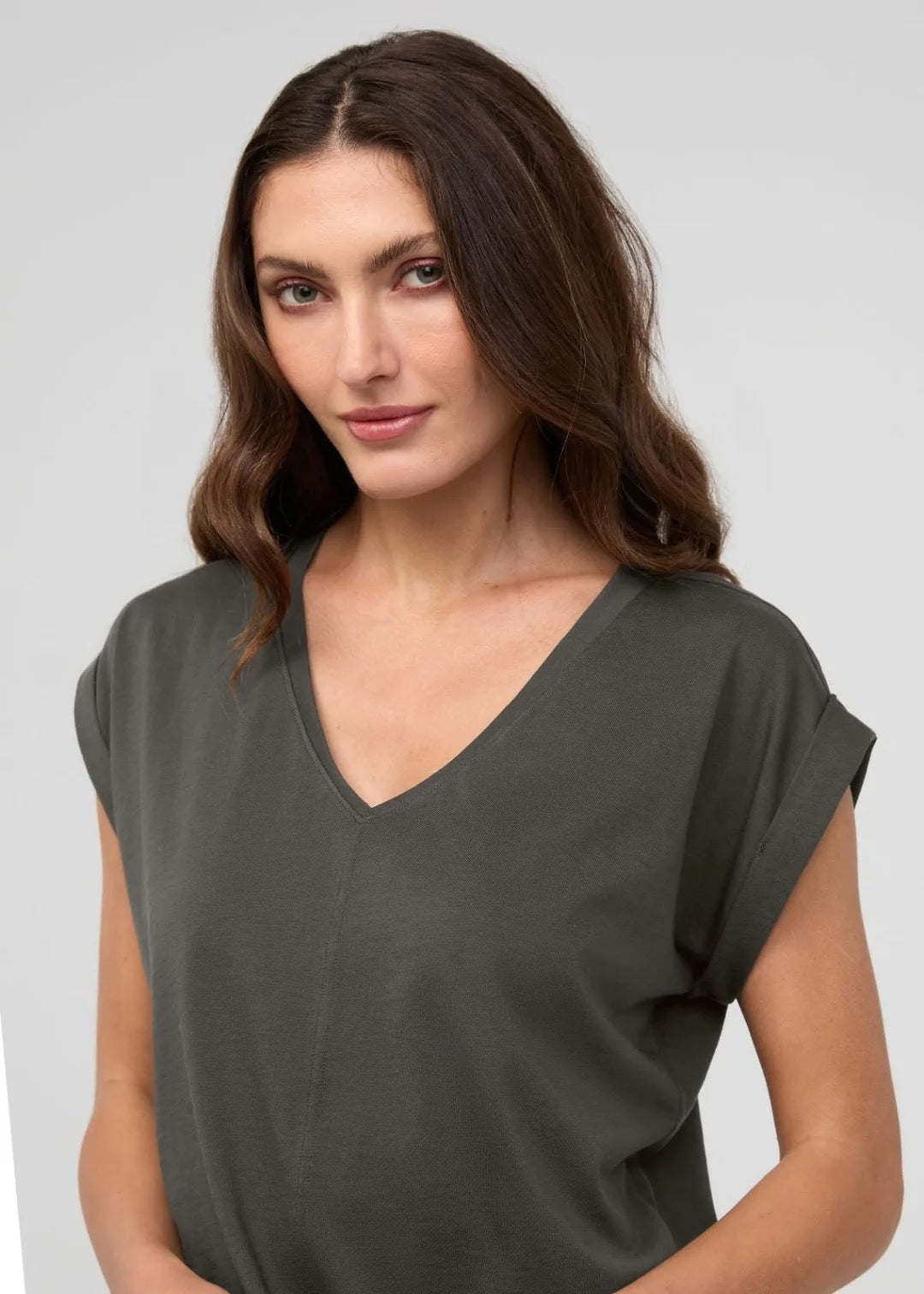 PurePima Dolman V-neck Tee - Evergreen
