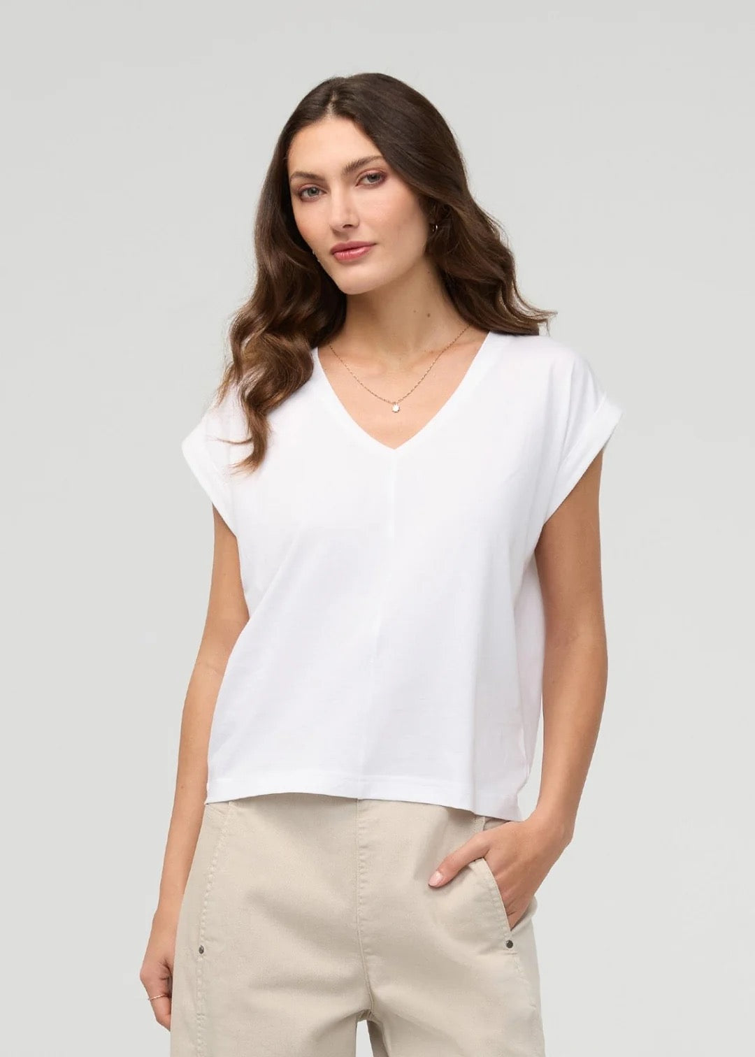 PurePima Dolman V-neck Tee - White