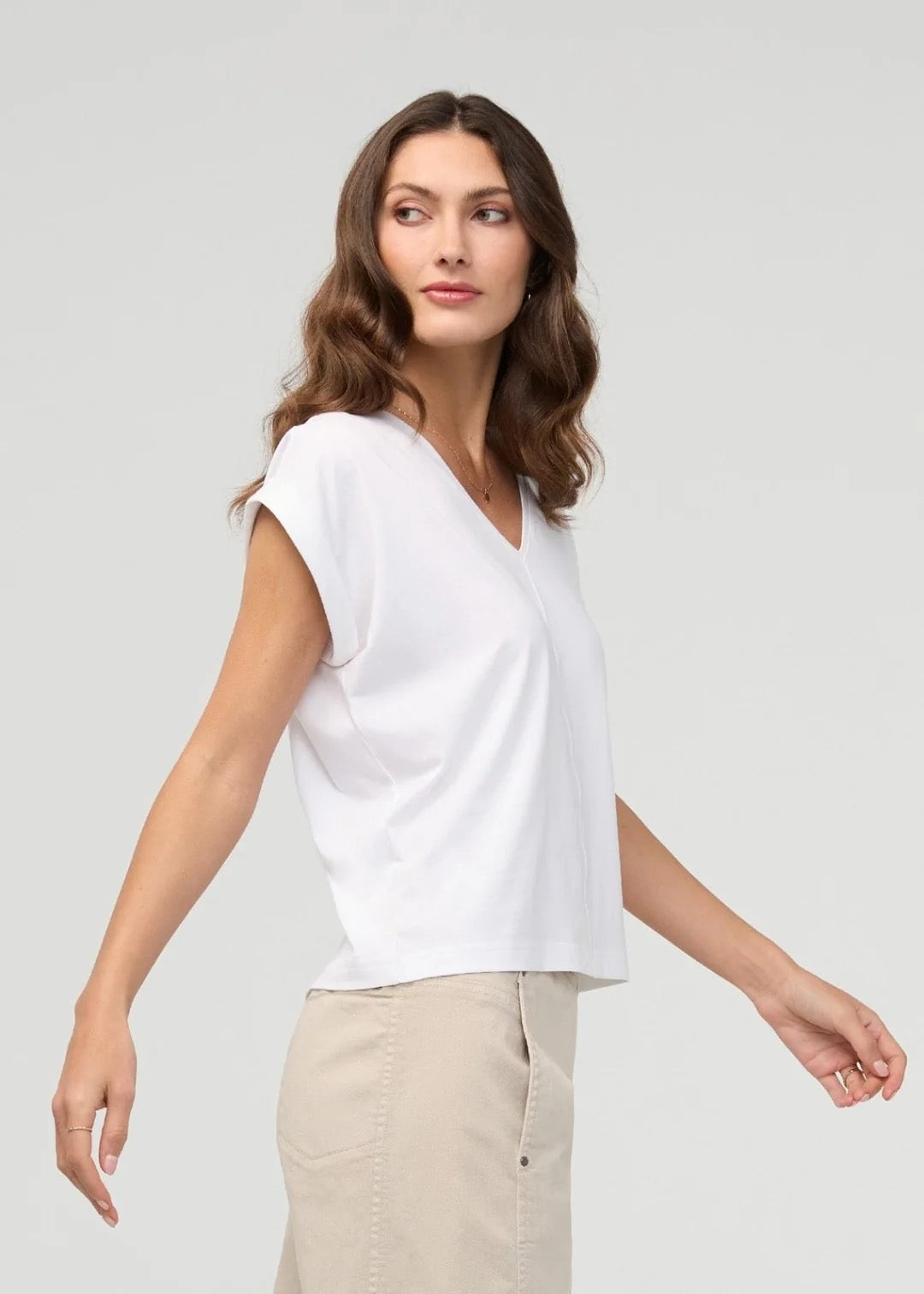 PurePima Dolman V-neck Tee - White