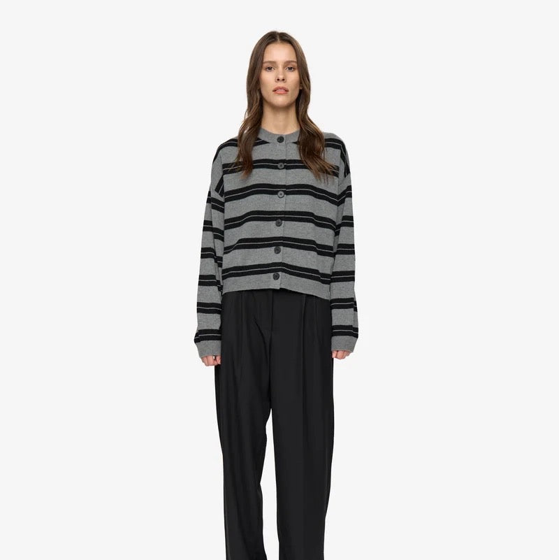 Assiana Stripe Cardigan - Black/Grey