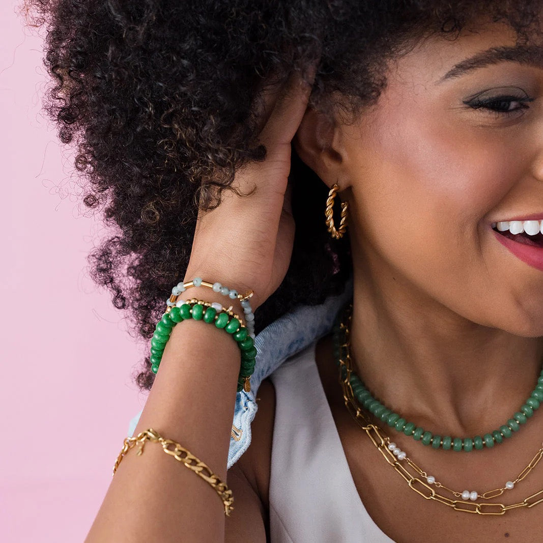Rondelle Gemstone Bracelet - Green Jade